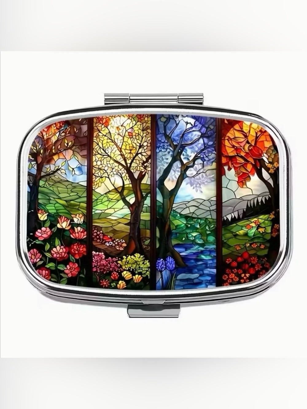 Seasons Mosaic Art Inspired Pill Organizer 2-Compartment Compact Pill Case New